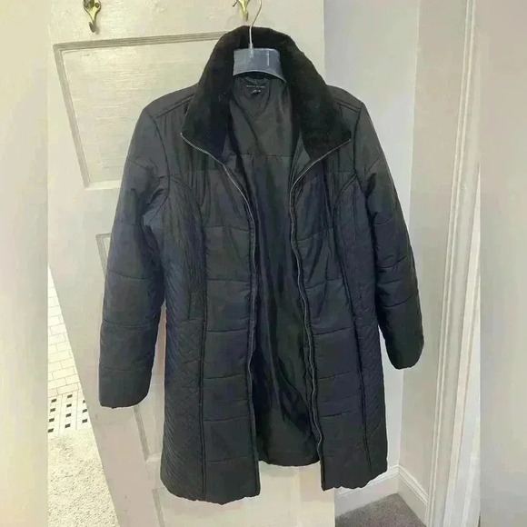 Tommy Hilfiger black puffer bubble jacket trench coat size medium - Picture 1 of 8